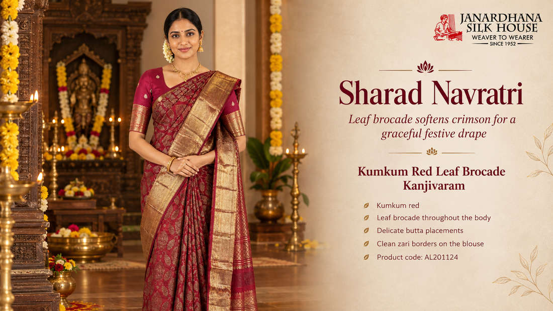 Styling Kumkum Red for Sharad Navratri: The Grace of Leaf Brocade and Festive Kanjivarams