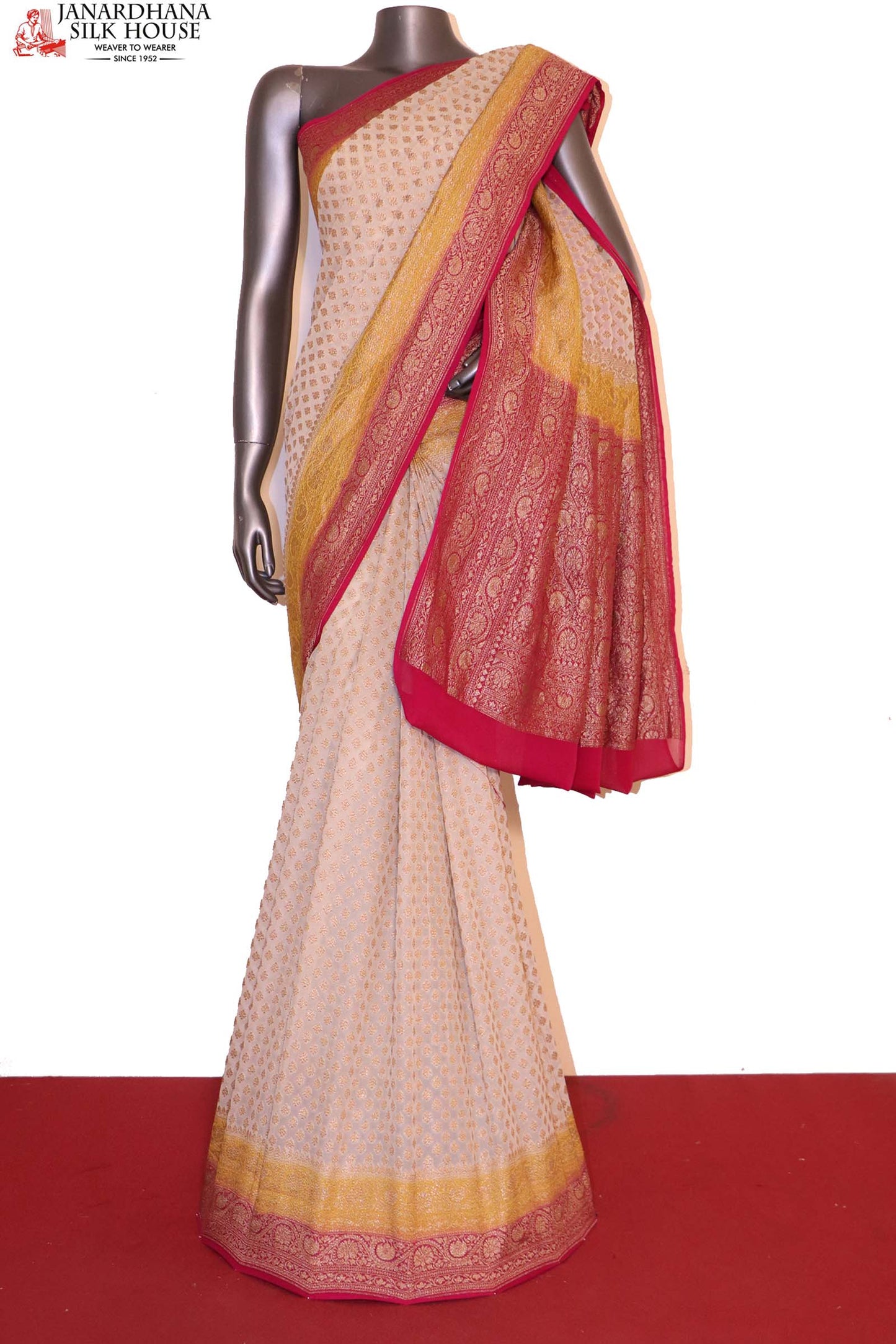 exclusive double border contrast banarasi georgette silk saree ai214511