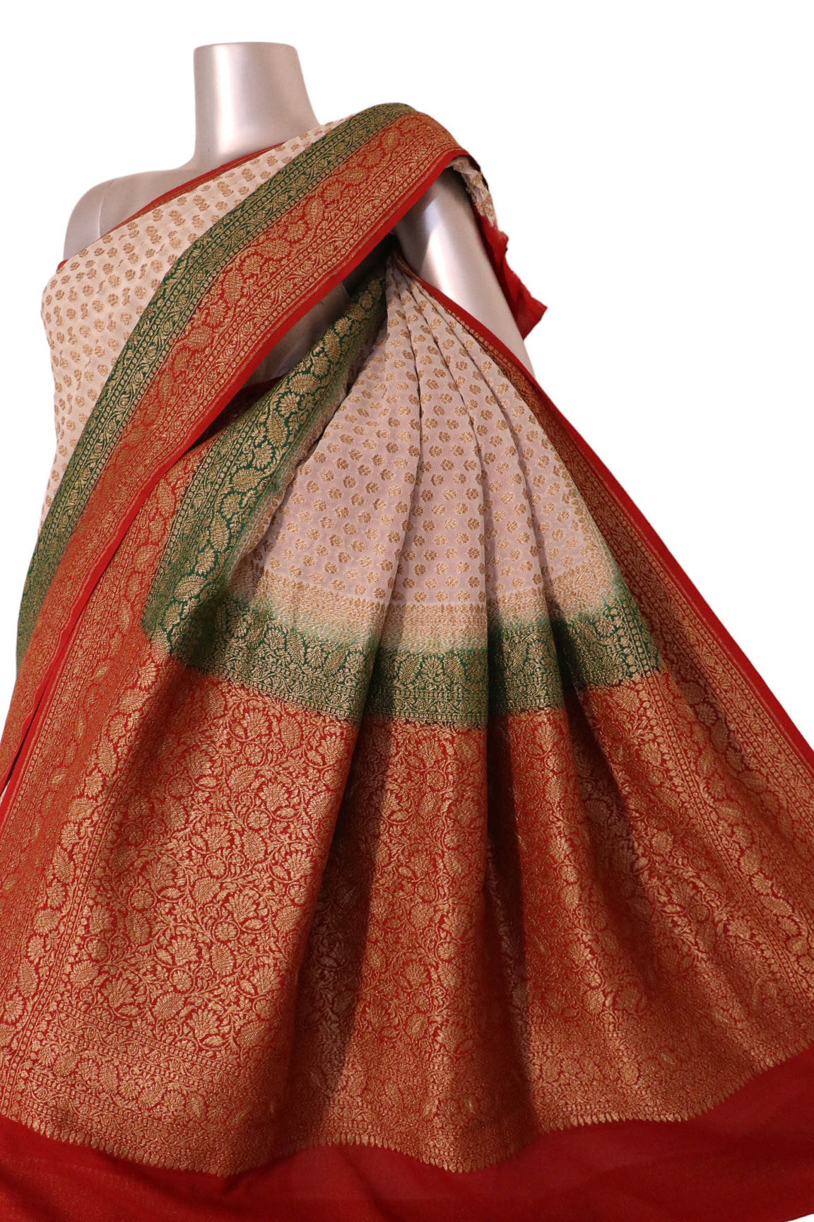 Double Contrast Handloom Banarasi Georgette Silk Saree AK200203