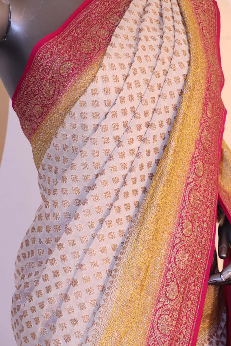 Exclusive Double Border Contrast Banarasi Georgette Silk Saree AI214511