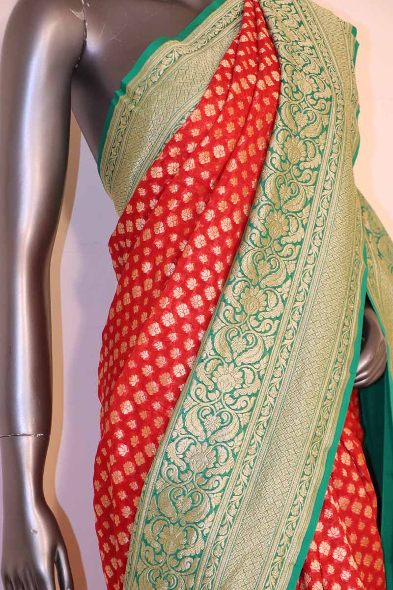 Exclusive Butta Contrast Banarasi Georgette Silk Saree AH204750