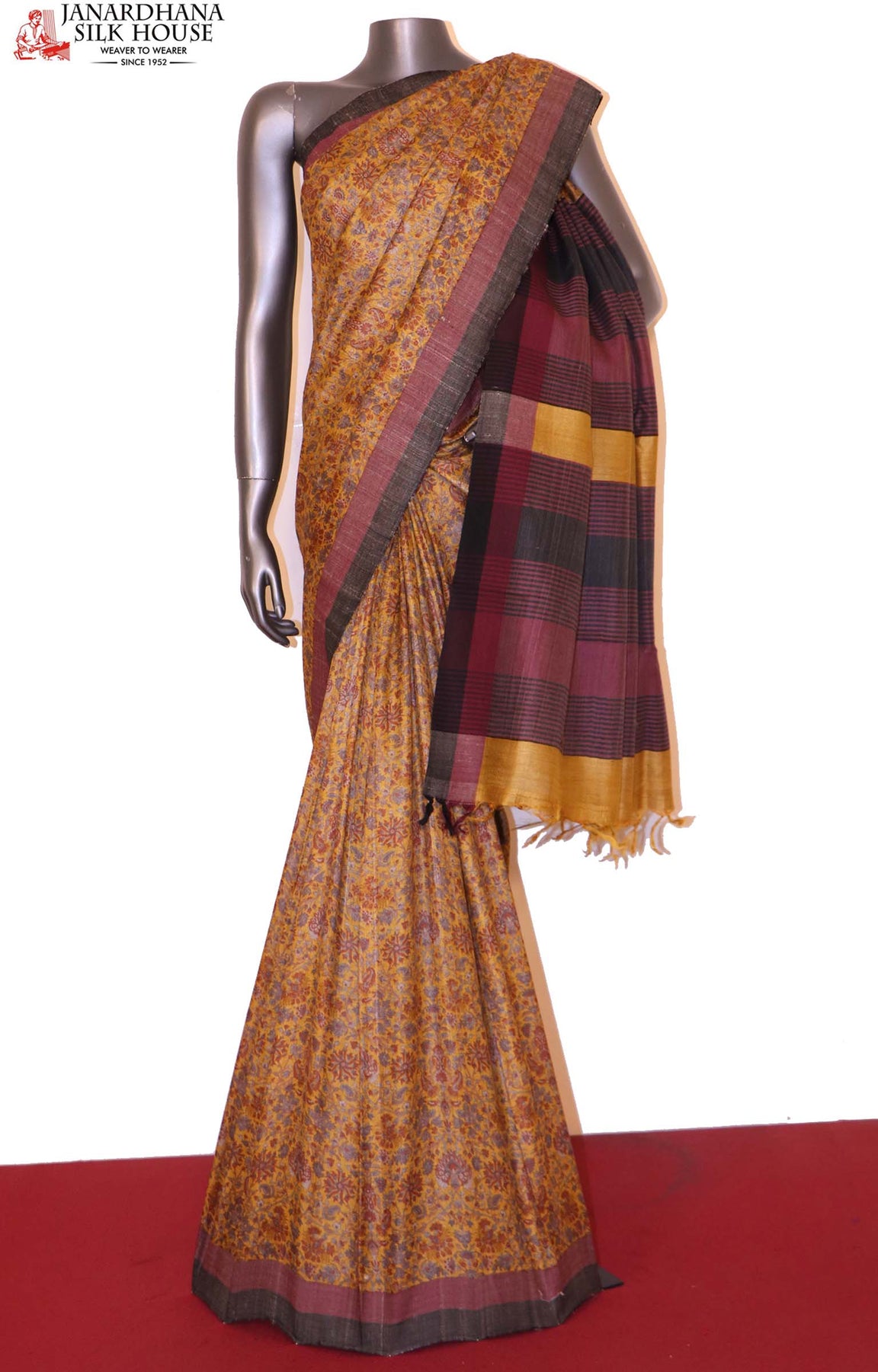 Handloom Printed Tussar Silk Saree AI207498