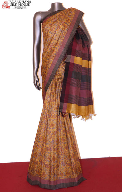 Handloom Printed Tussar Silk Saree AI207498