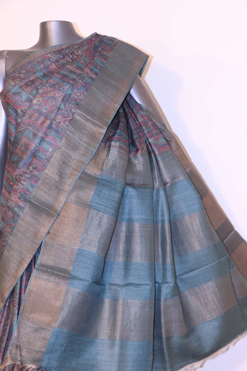 Handloom Printed Tussar Silk Saree AI212091