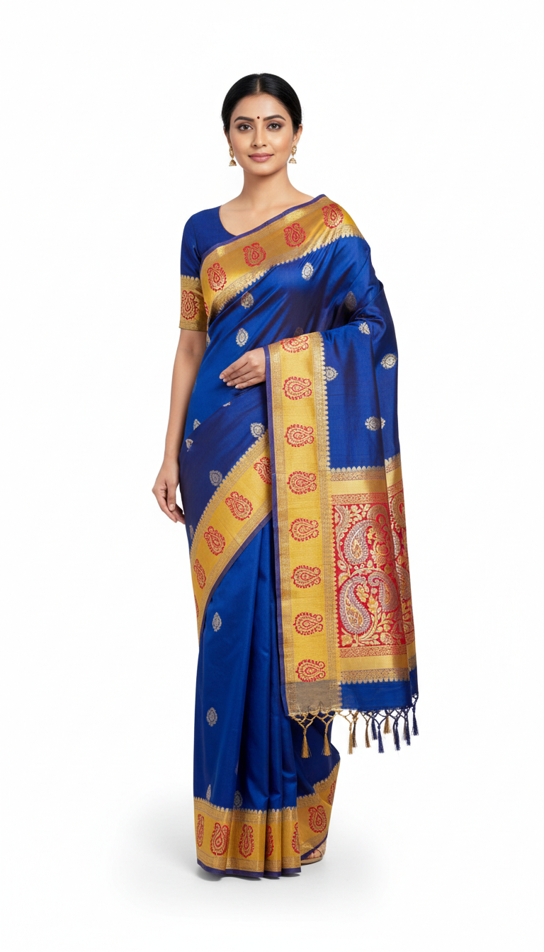 royal blue kanjivaram silk saree
