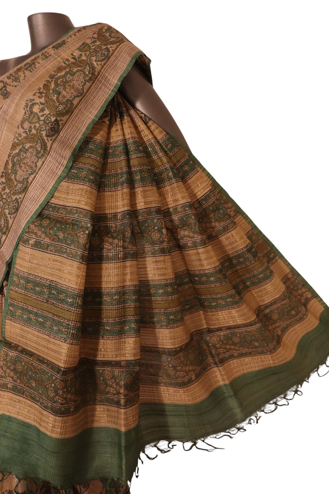 Pure Floral Peacock Tussar Silk Saree AK208412
