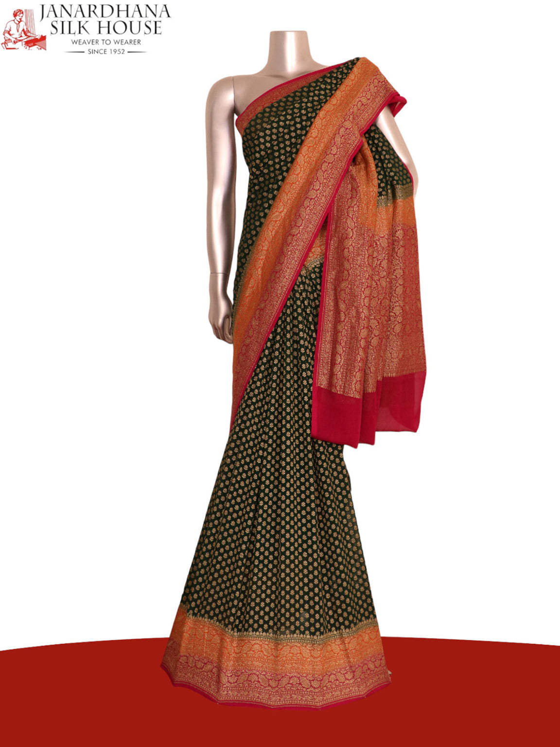 Double Contrast Handloom Banarasi Georgette Silk Saree AK200882