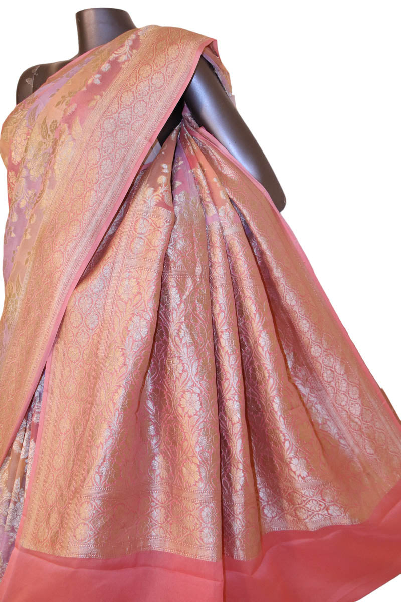 Designer Shaded Floral Banarasi Georgette Silk Saree AJ202466