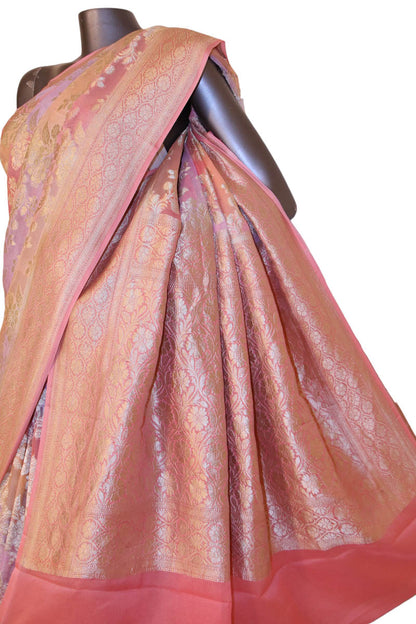 Designer Shaded Floral Banarasi Georgette Silk Saree AJ202466