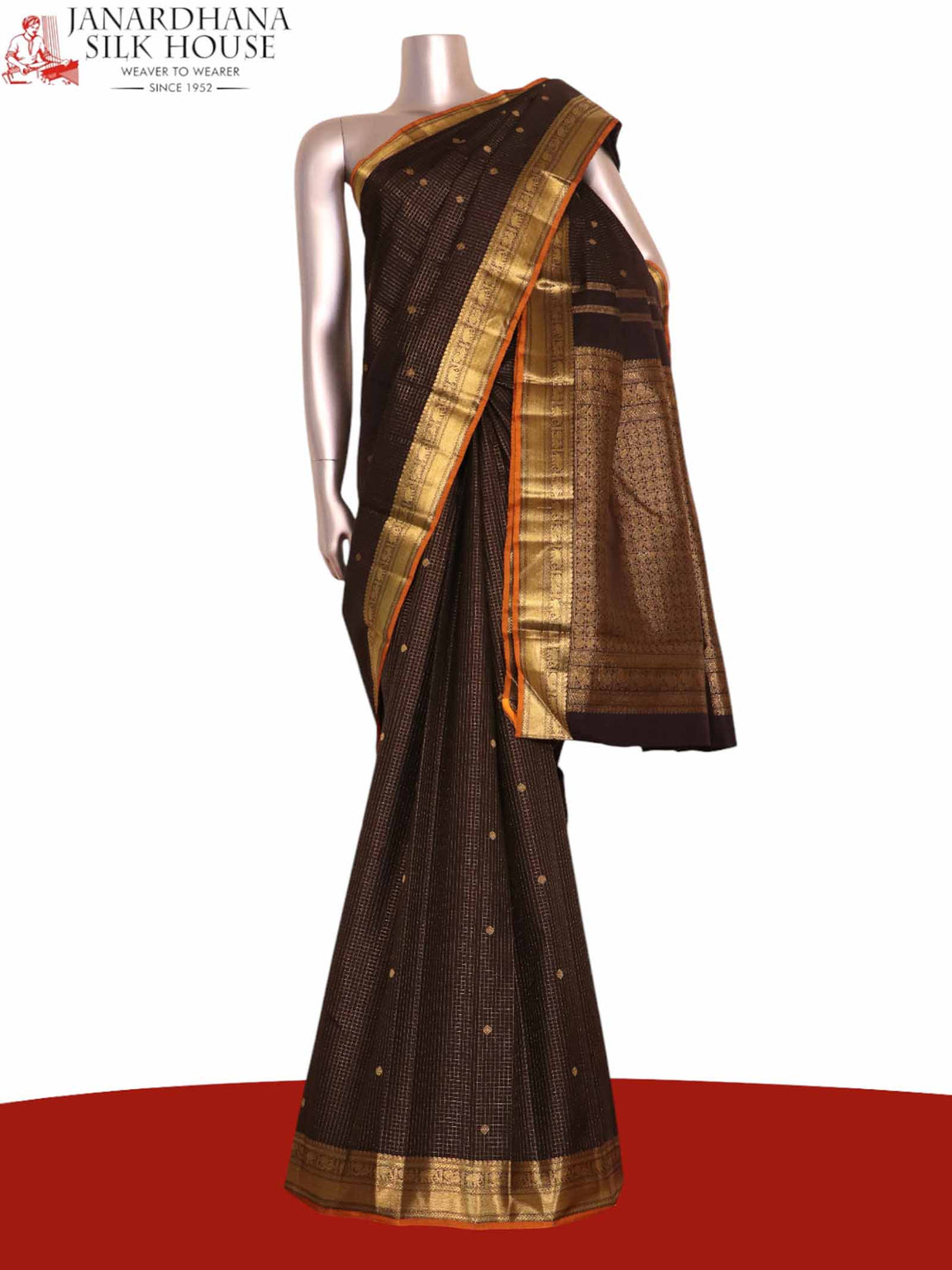 Pure Handloom Checks Chakram Kanjeevaram Silk Saree AK207378