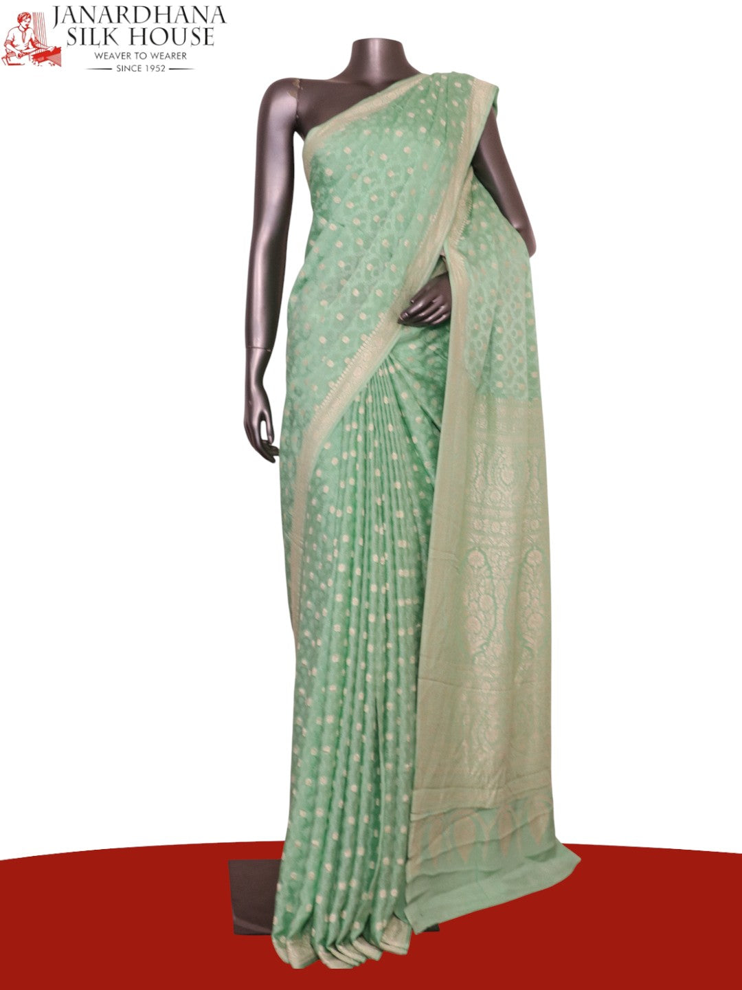 Pure Handloom Zari Butta Banarasi Crepe Silk Saree AL206645