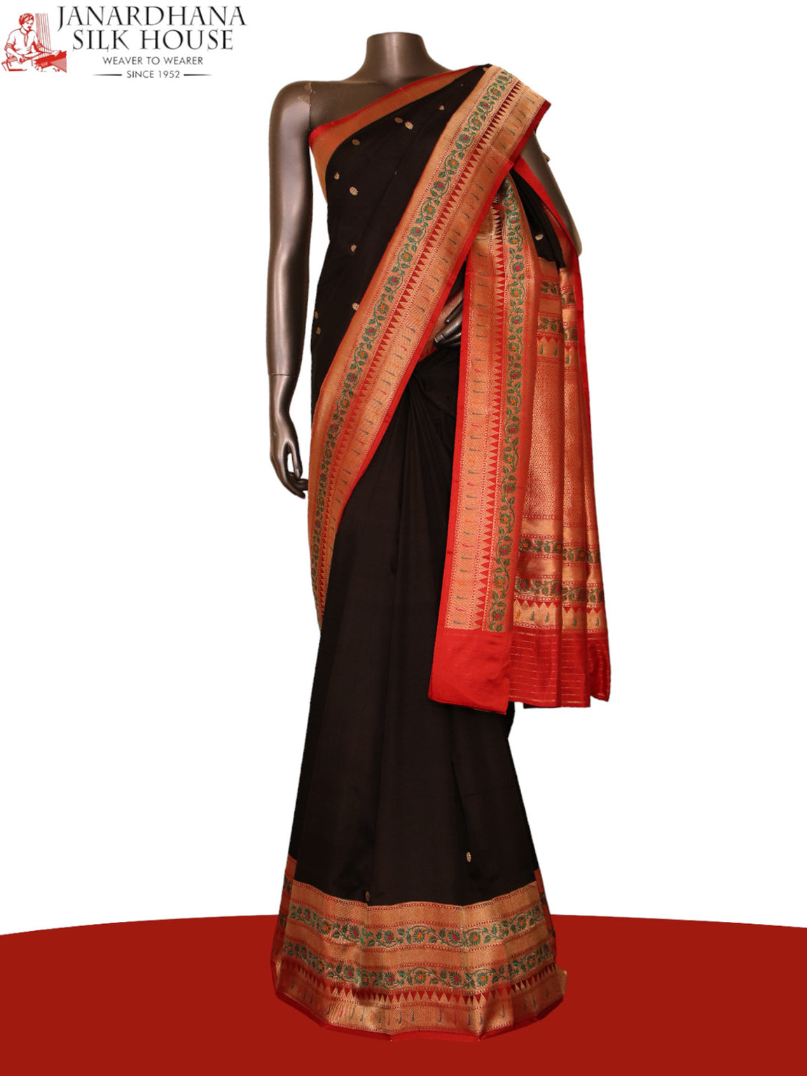 Designer Black Banarasi Silk Saree AJ206391
