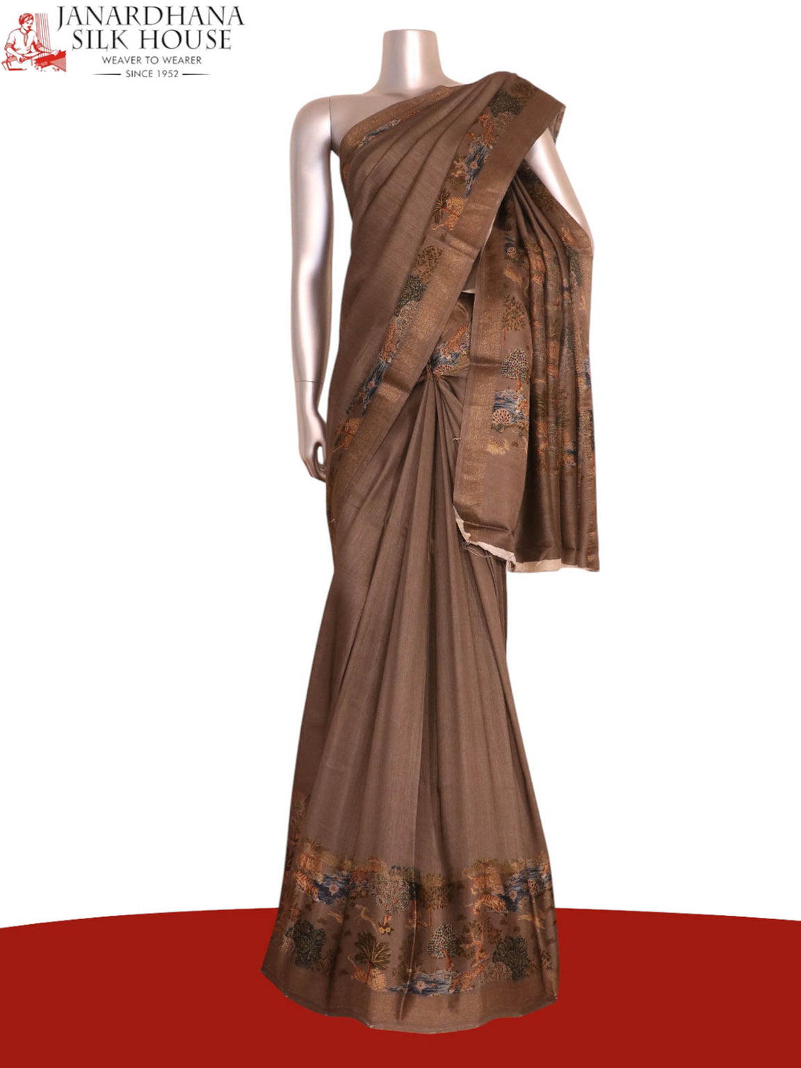 Pure Printed Zari Tussar Silk Saree AK208621