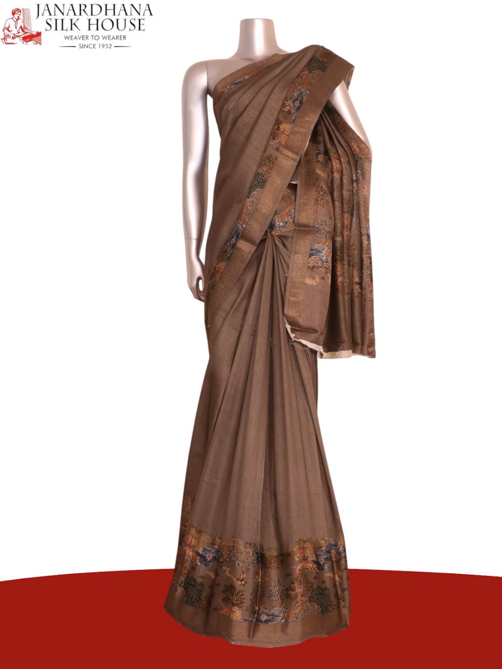 Pure Printed Zari Tussar Silk Saree AK208621