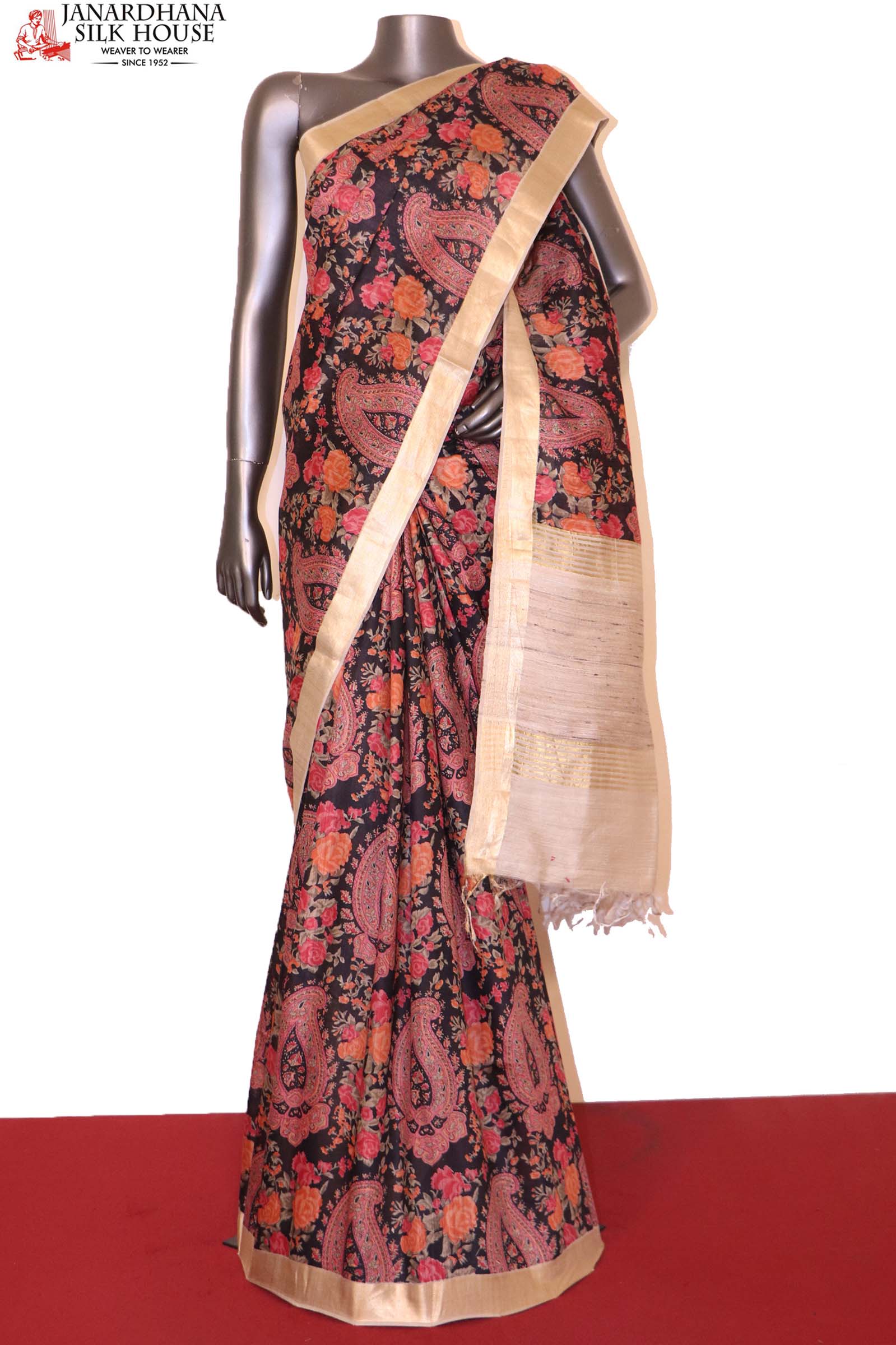 Floral Pure Tusser Silk Saree AI207030