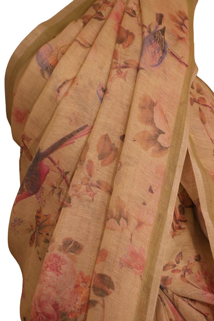 Pure Floral Linen Tussar Silk Saree AJ205775