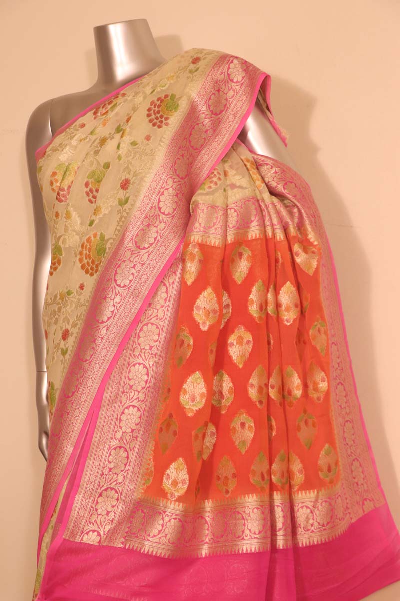 Designer Brush Paint Banarasi Georgette Silk Saree AH201704