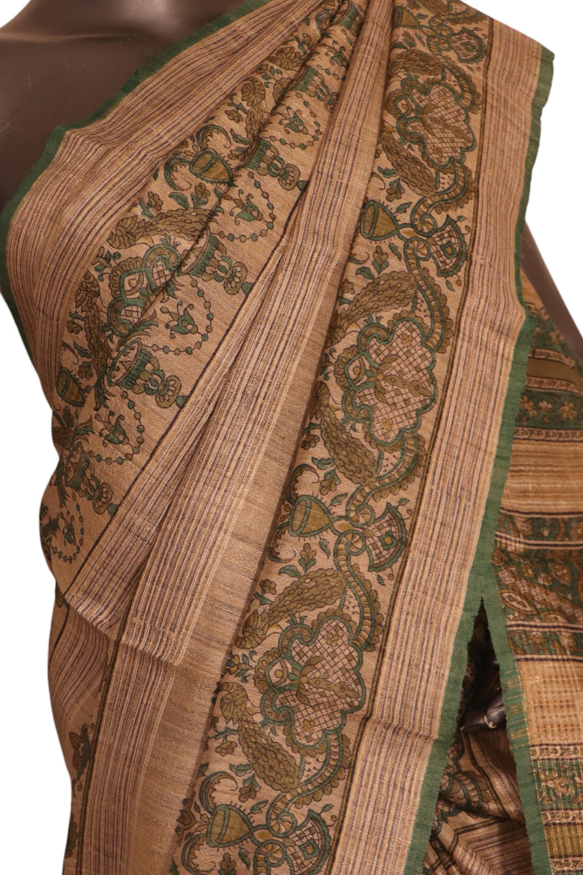 Pure Floral Peacock Tussar Silk Saree AK208412