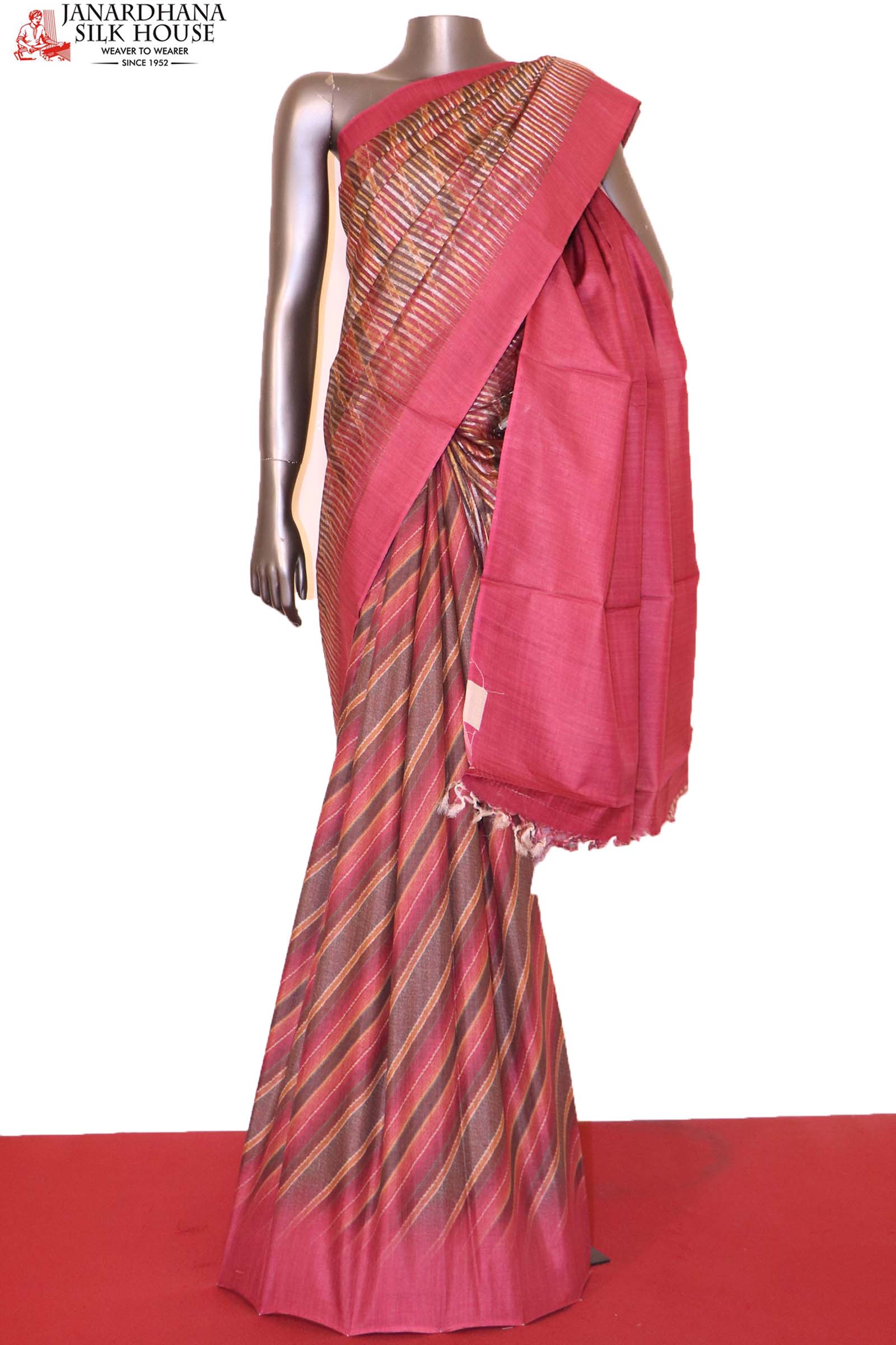Handloom Printed Tussar Silk Saree AI209179