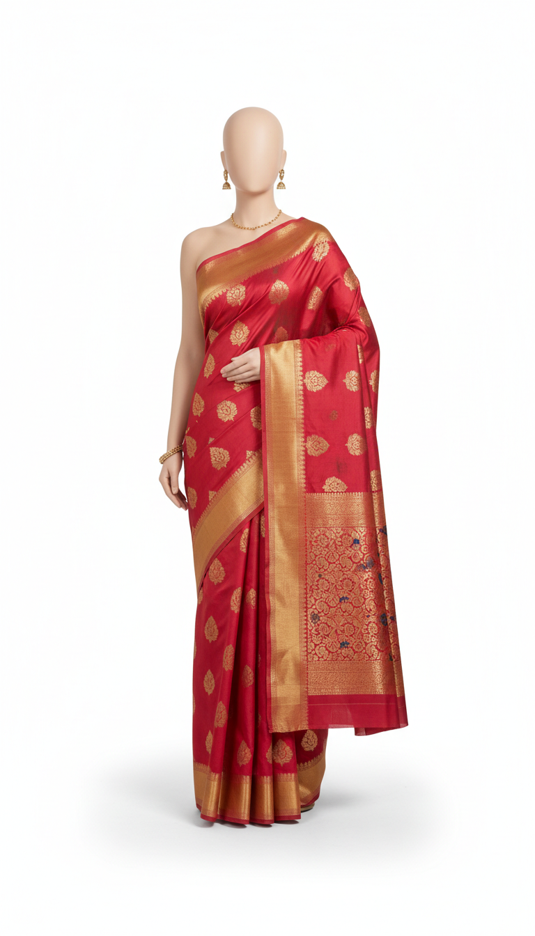 cerise red banarasi silk saree