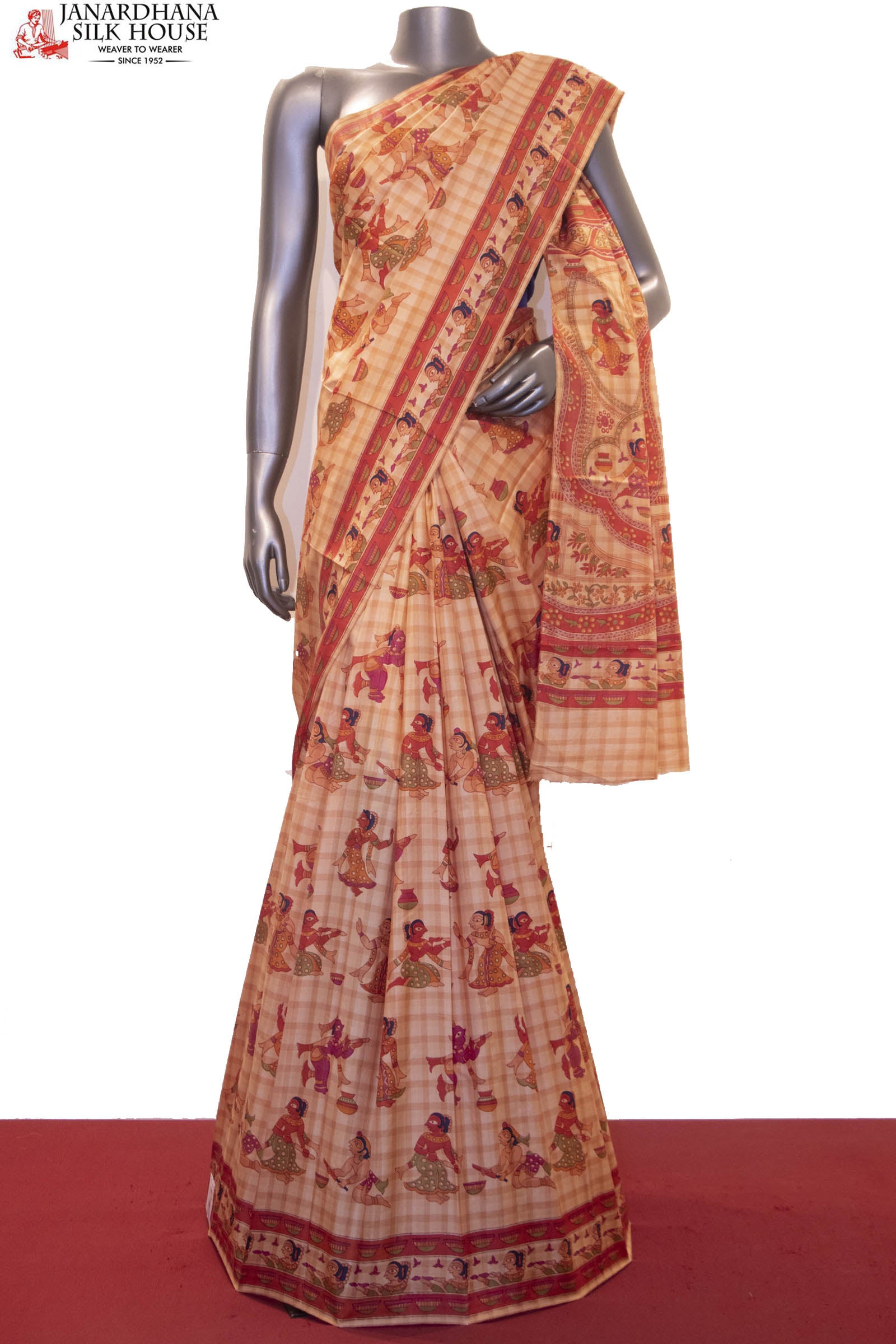 Exquisite Prints &amp; Checks Pure Printed Silk Saree AF211652