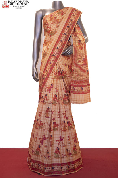 Exquisite Prints &amp; Checks Pure Printed Silk Saree AF211652