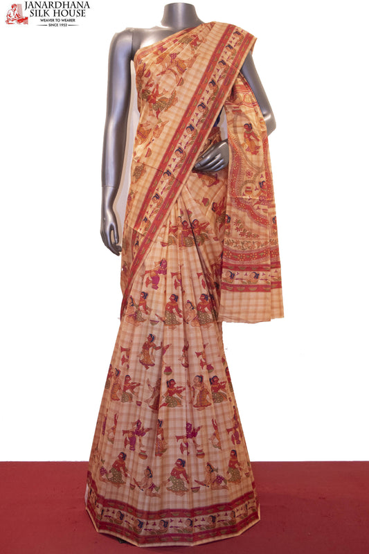Exquisite Prints &amp; Checks Pure Printed Silk Saree AF211652