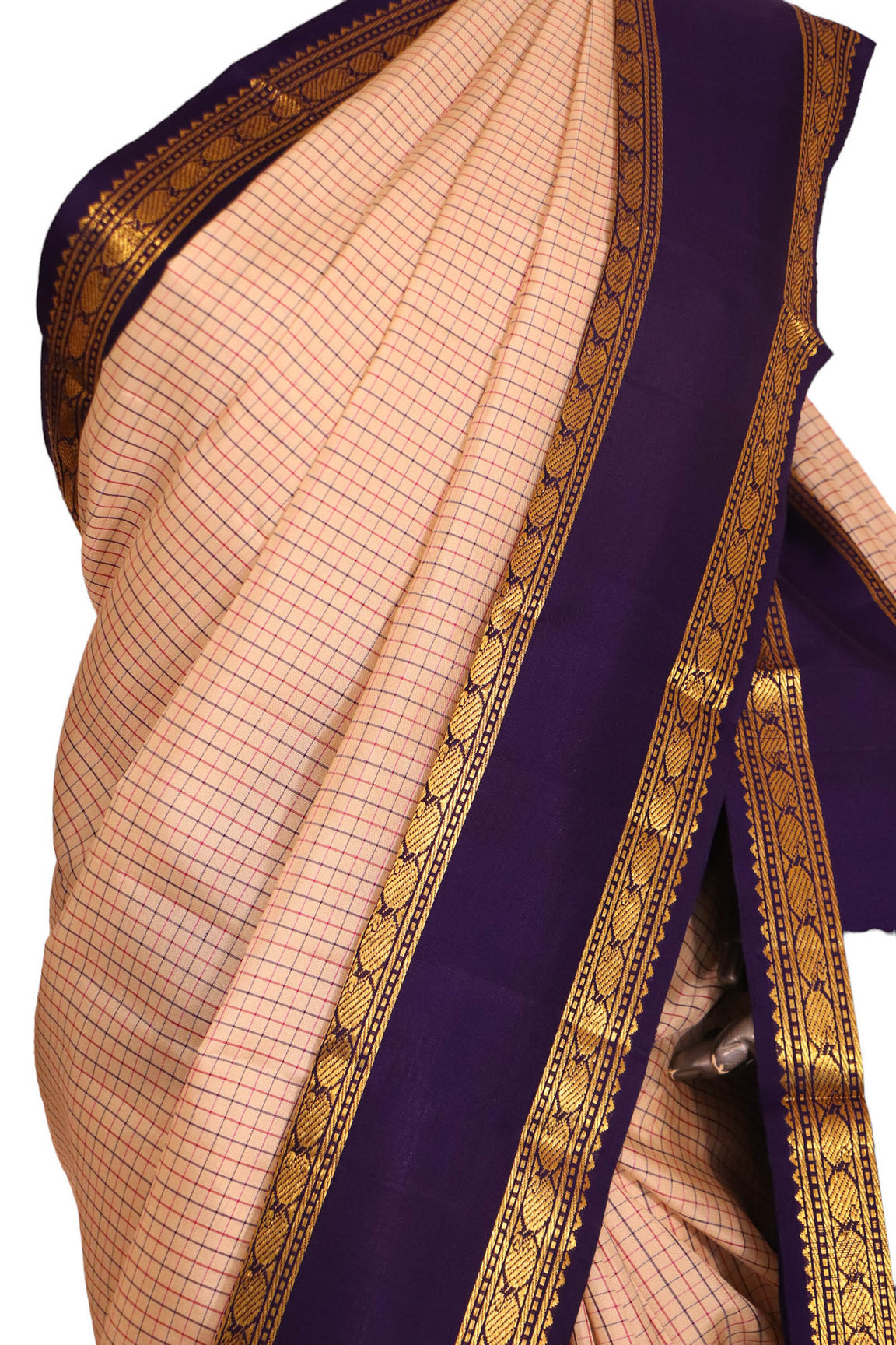 Traditional Checks and Contrast Kanjeevaram Silk Saree AJ212203