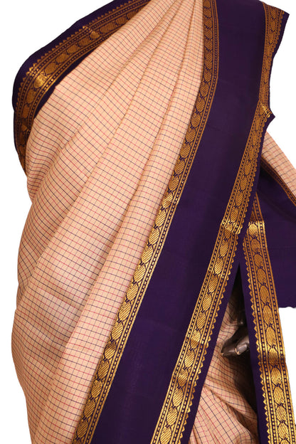 Traditional Checks and Contrast Kanjeevaram Silk Saree AJ212203