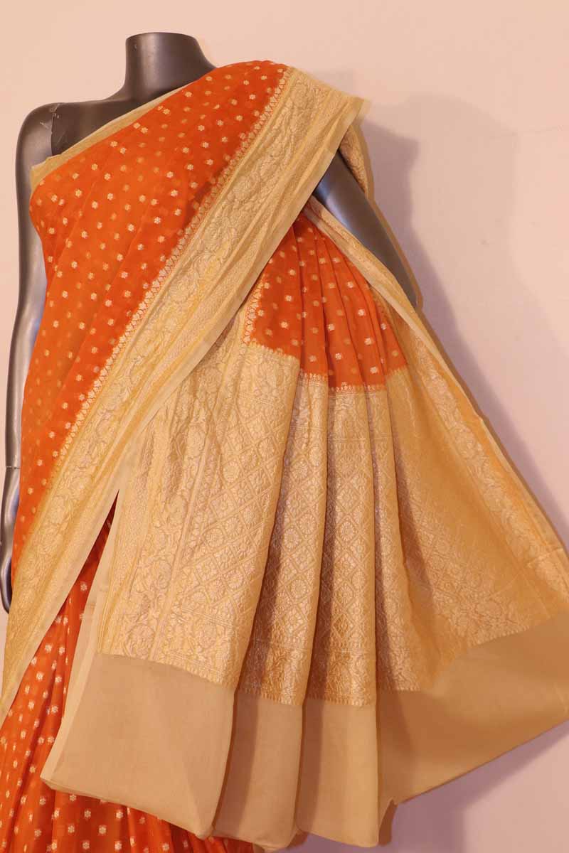 Exclusive Butta Contrast Banarasi Georgette Silk Saree AG211028