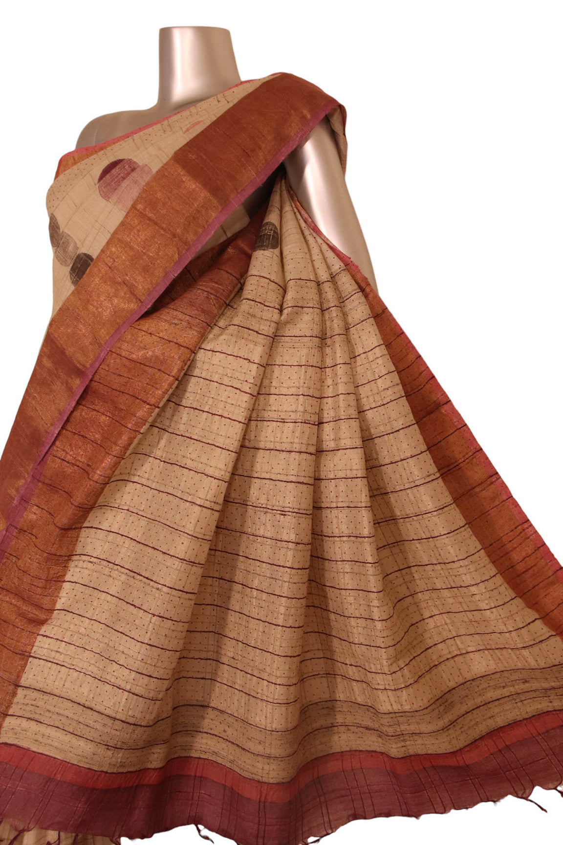 Pure Checks Tissue Zari Tussar Silk Saree AJ205530