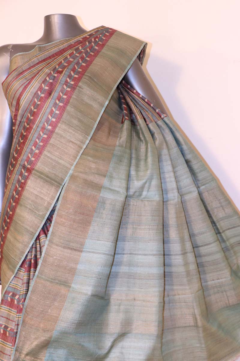Handloom Printed Tussar Silk Saree AI209163