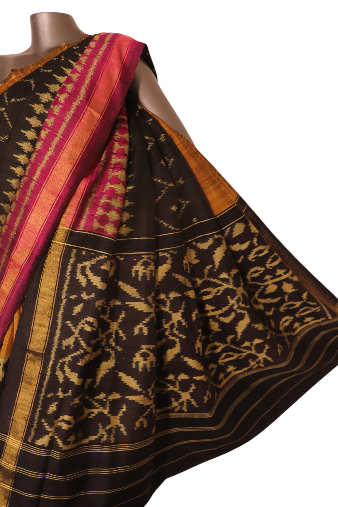 Pure Handloom Patola Ikat Silk Saree-Slubs Weave AK210640