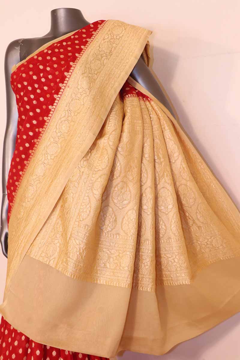 Exclusive Butta Contrast Banarasi Georgette Silk Saree AG211035