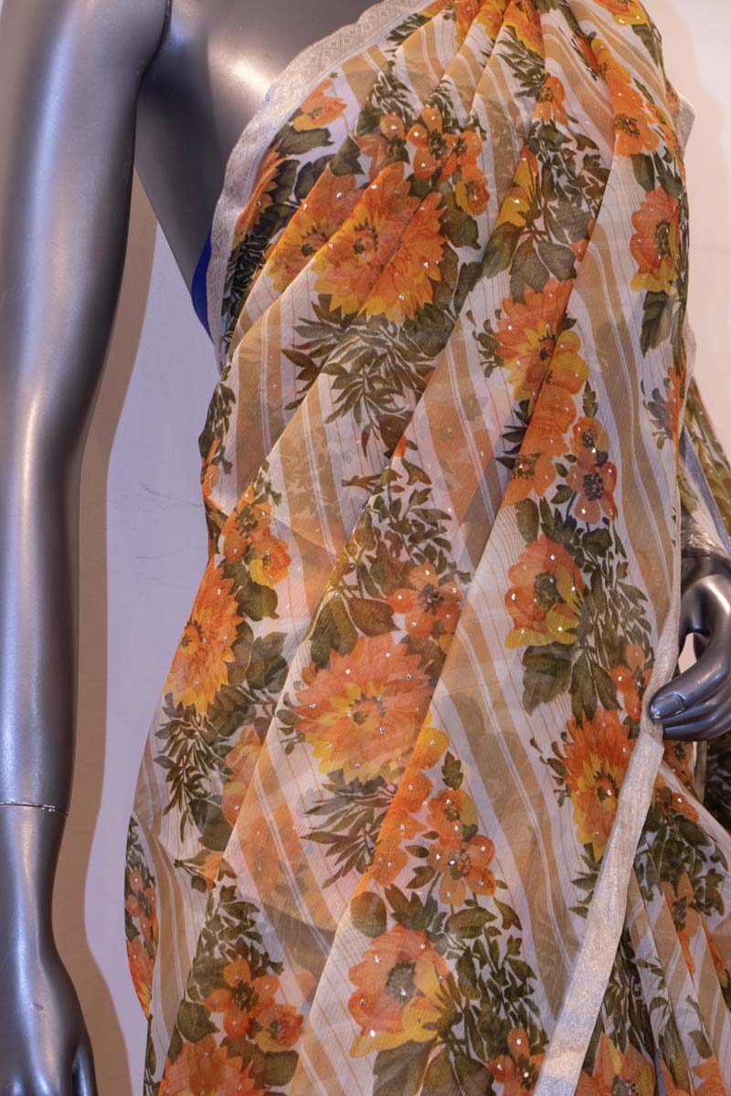 Floral &amp; Badla Work Exclusive Pure Silk Chffion AF212610
