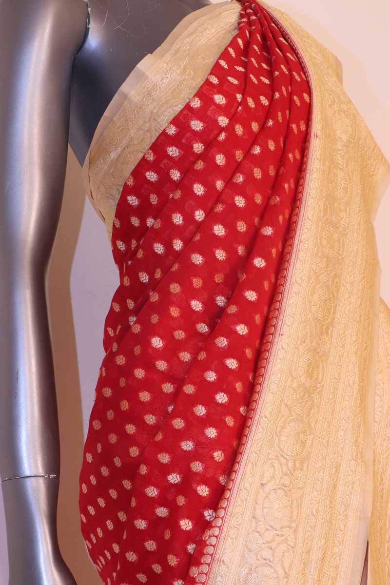 Exclusive Butta Contrast Banarasi Georgette Silk Saree AG211035
