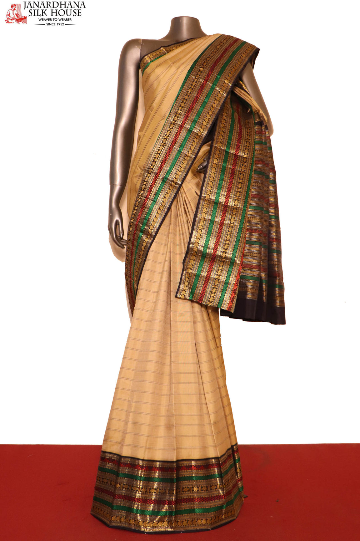 Veldhari Lines &amp; Special Contrast Black Meenakari Kanjeevaram Silk Saree AI213251