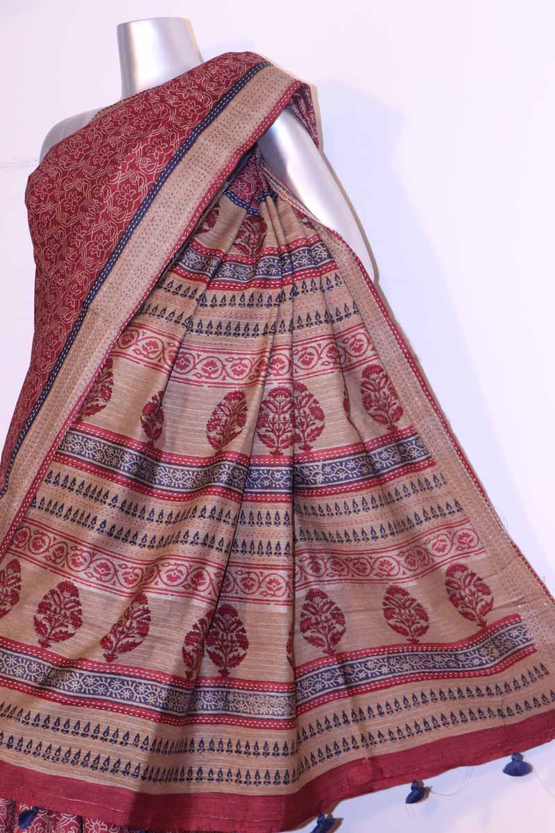Exclusive Printed Pure Tussar Silk Saree Thread Work Border AI202262