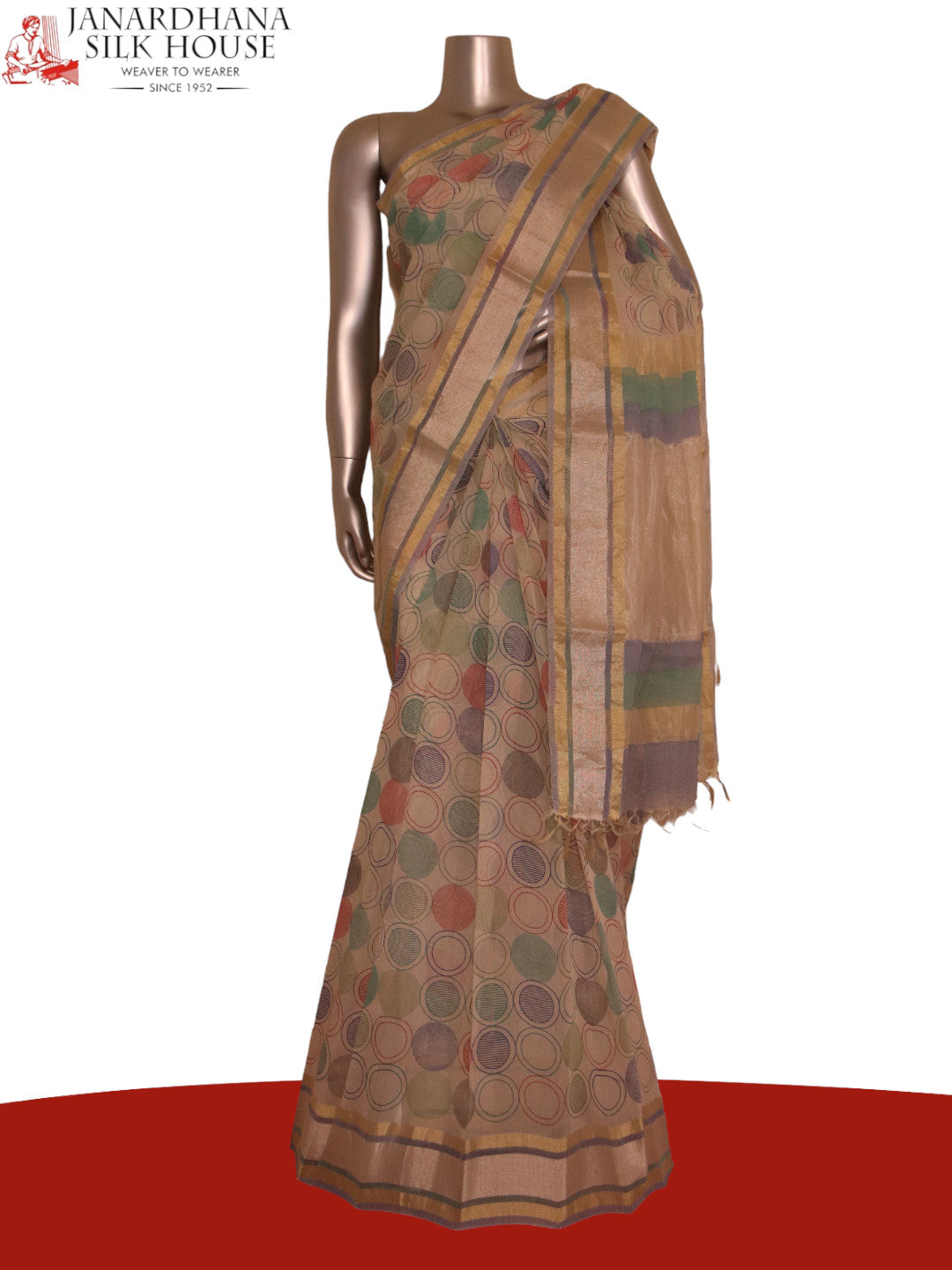Pure Print Gold Silver Zari Soft Tussar Silk Saree AJ205568