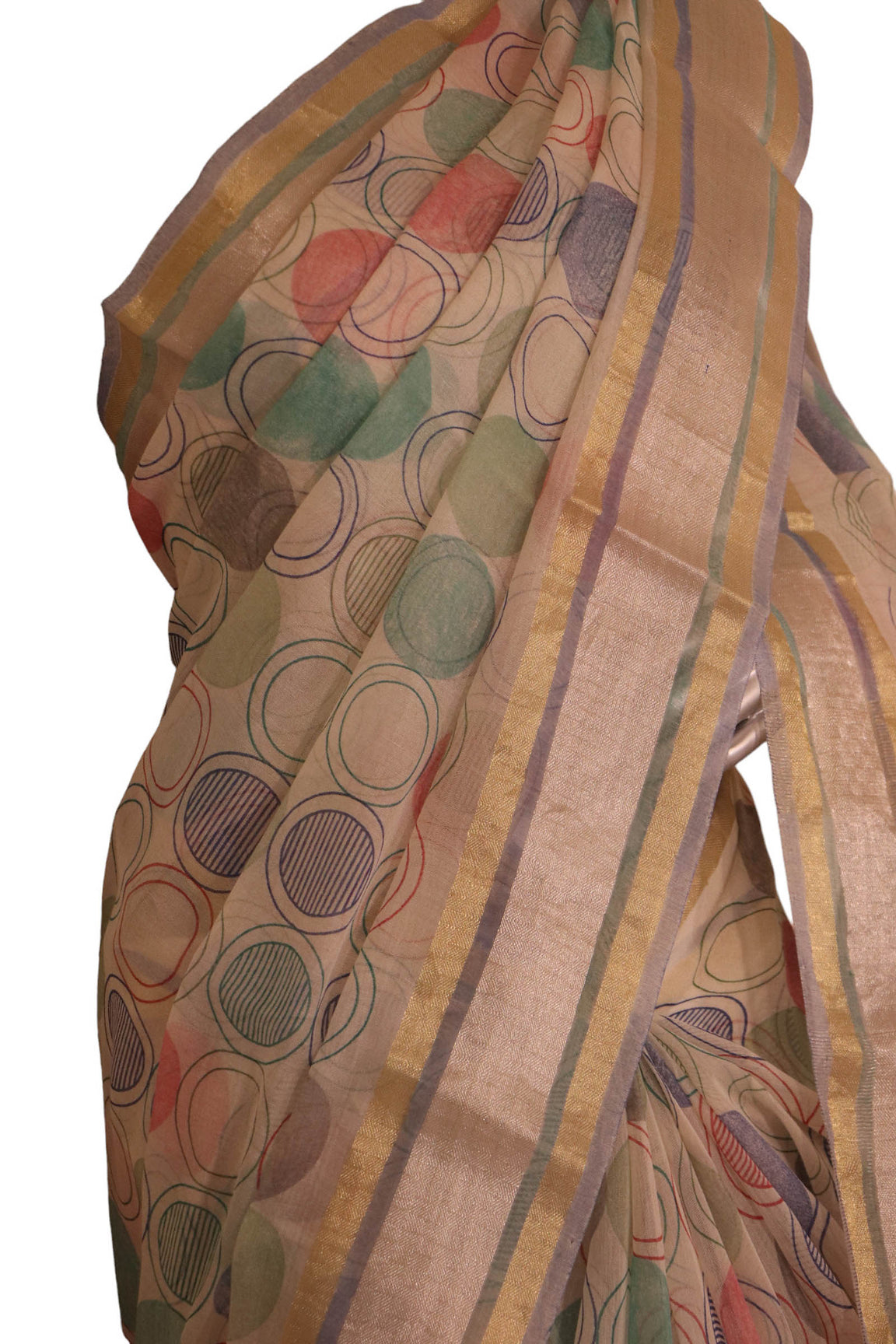 Pure Print Gold Silver Zari Soft Tussar Silk Saree AJ205568