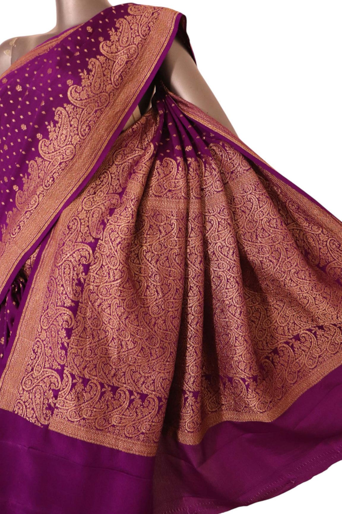 Pure Handloom Zari Butta Banarasi Crepe Silk Saree AK208245