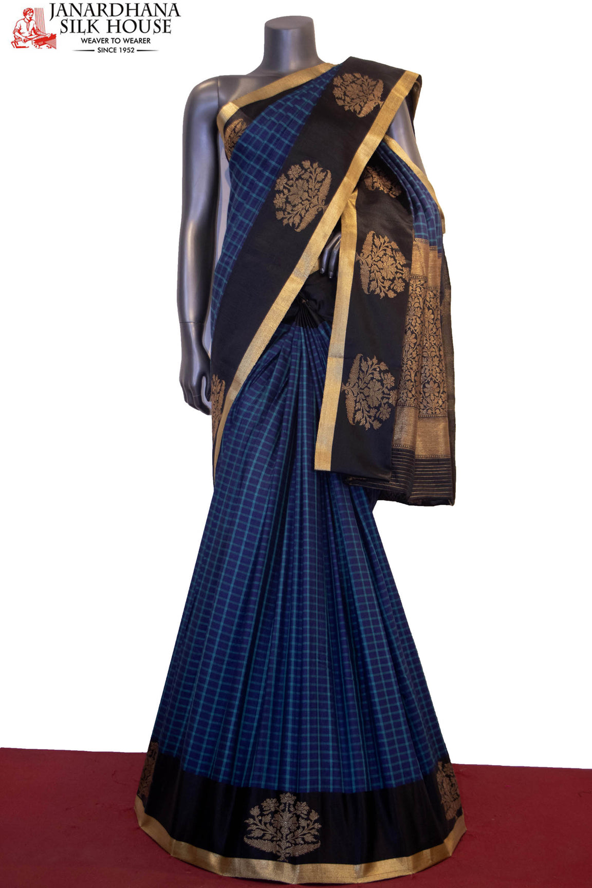 Handloom Checks &amp; Contrast Tussar Silk Saree AF204276