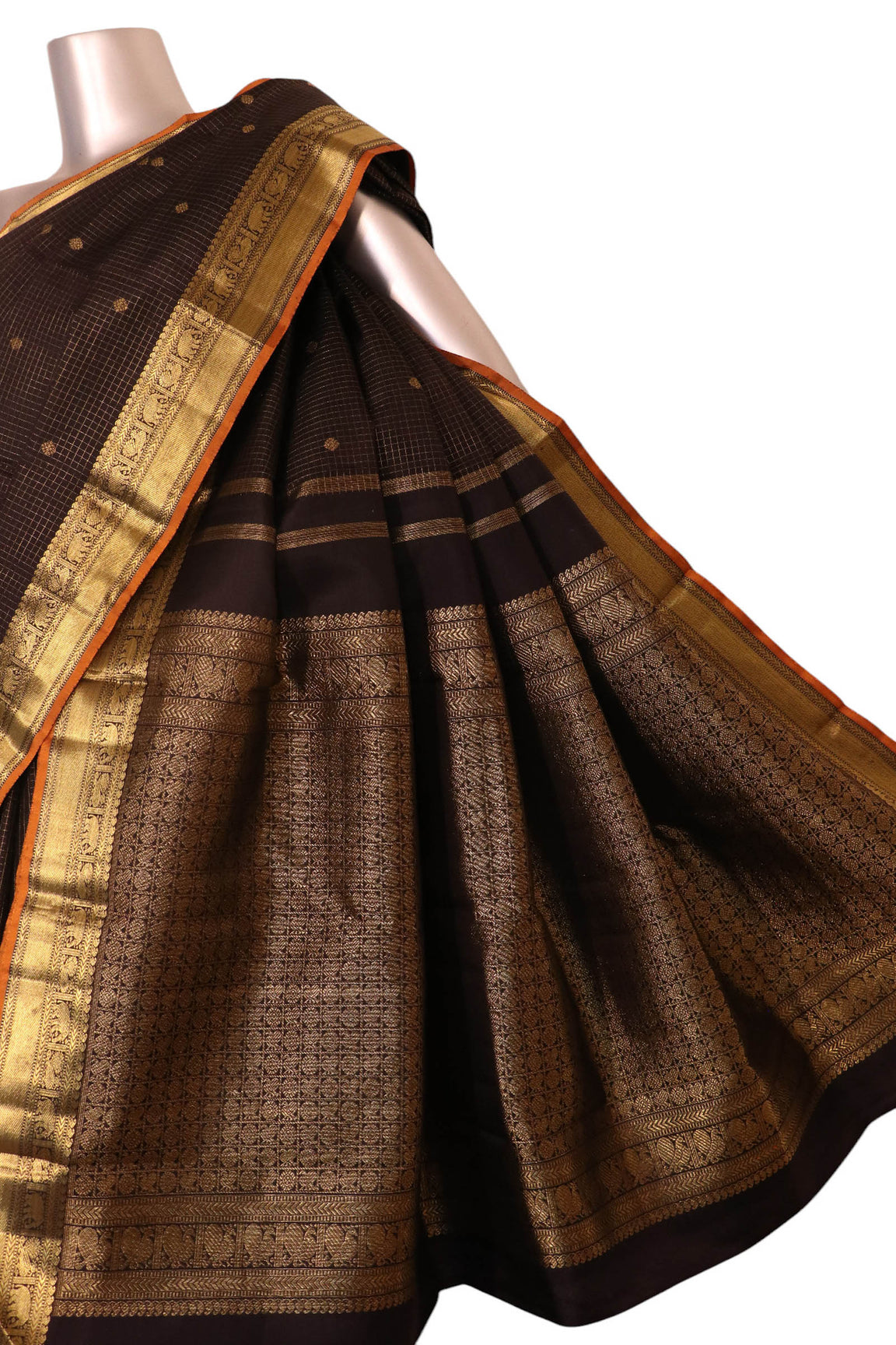 Pure Handloom Checks Chakram Kanjeevaram Silk Saree AK207378