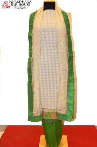 Green And White Embroidered Pure Cotton Suit  AA210604