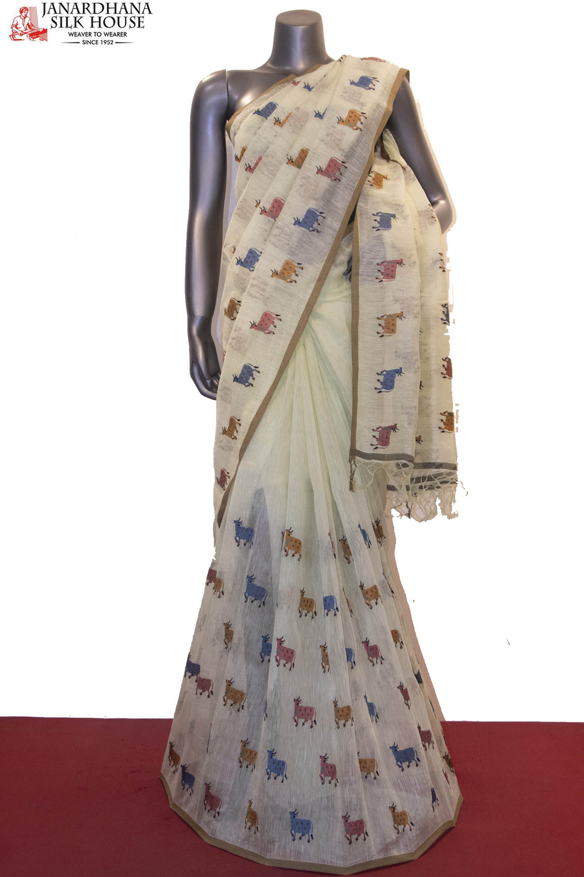 Exclusive Embroidery Pure Linen Saree AE200447