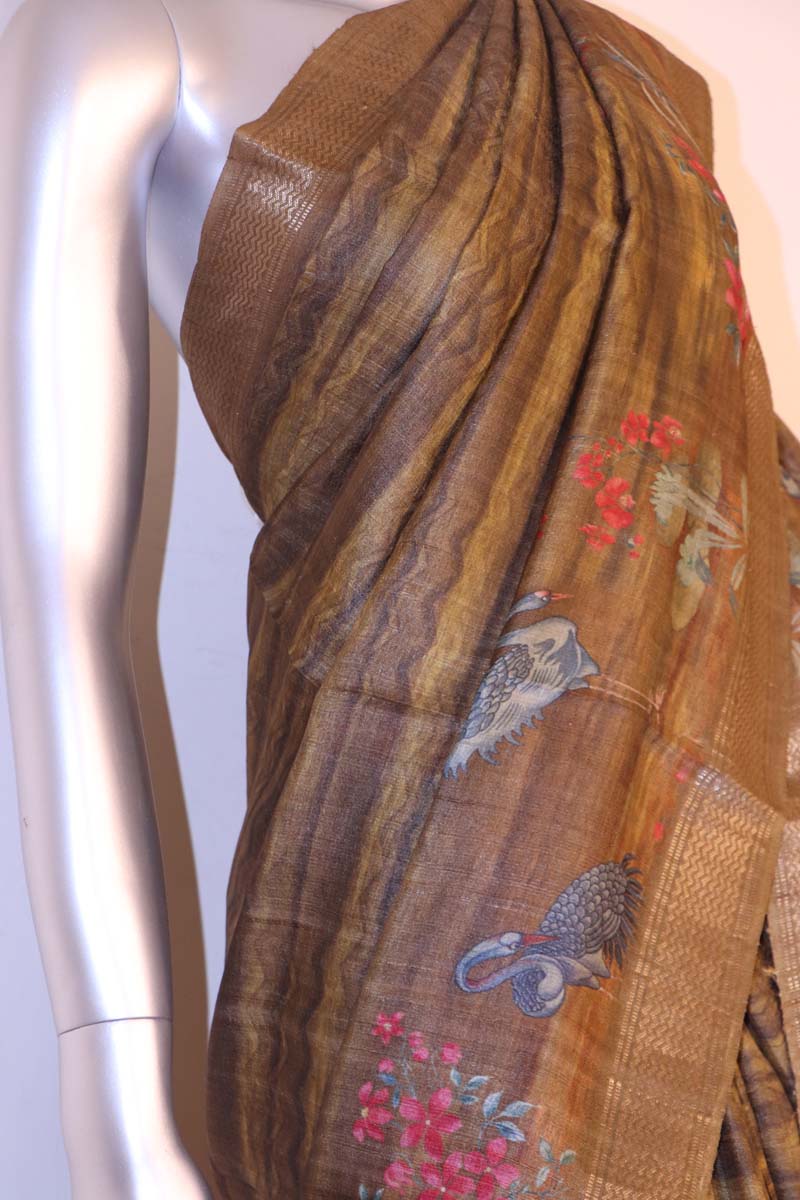 Handloom Printed Tussar Silk Saree AI209151