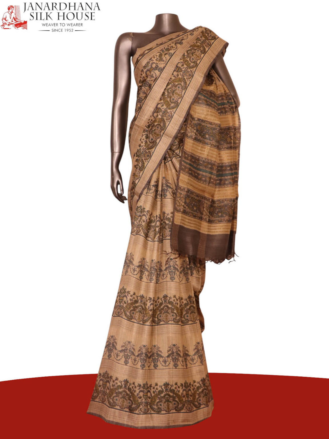 Pure Floral Peacock Tussar Silk Saree AK208417