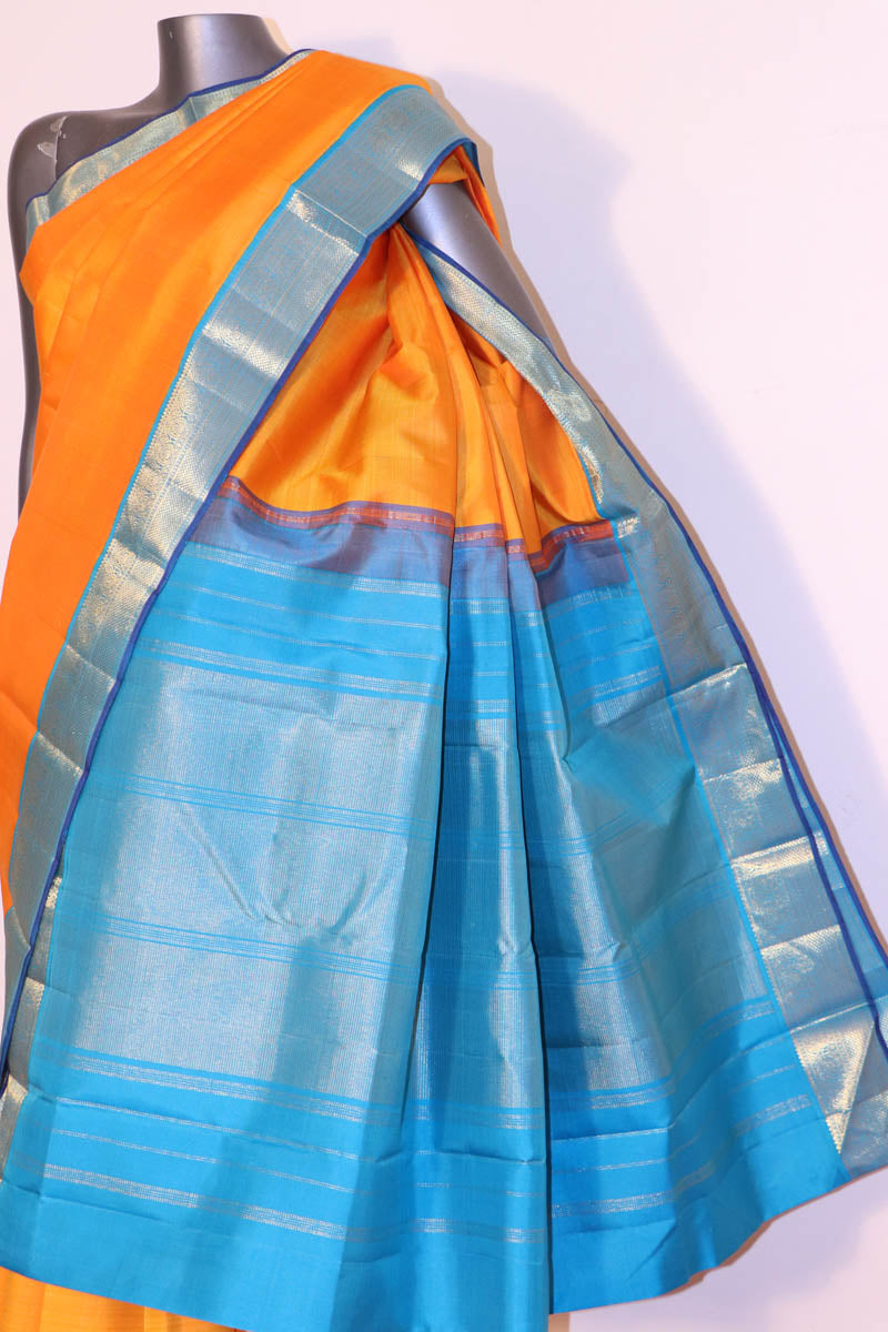 yellow contrast kanjeevaram silk saree ai214500