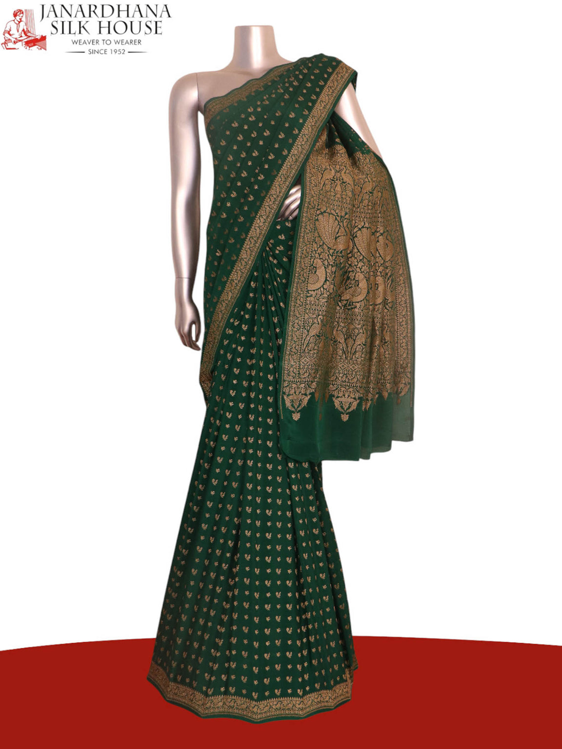 Pure Handloom Zari Butta Banarasi Crepe Silk Saree AK208258
