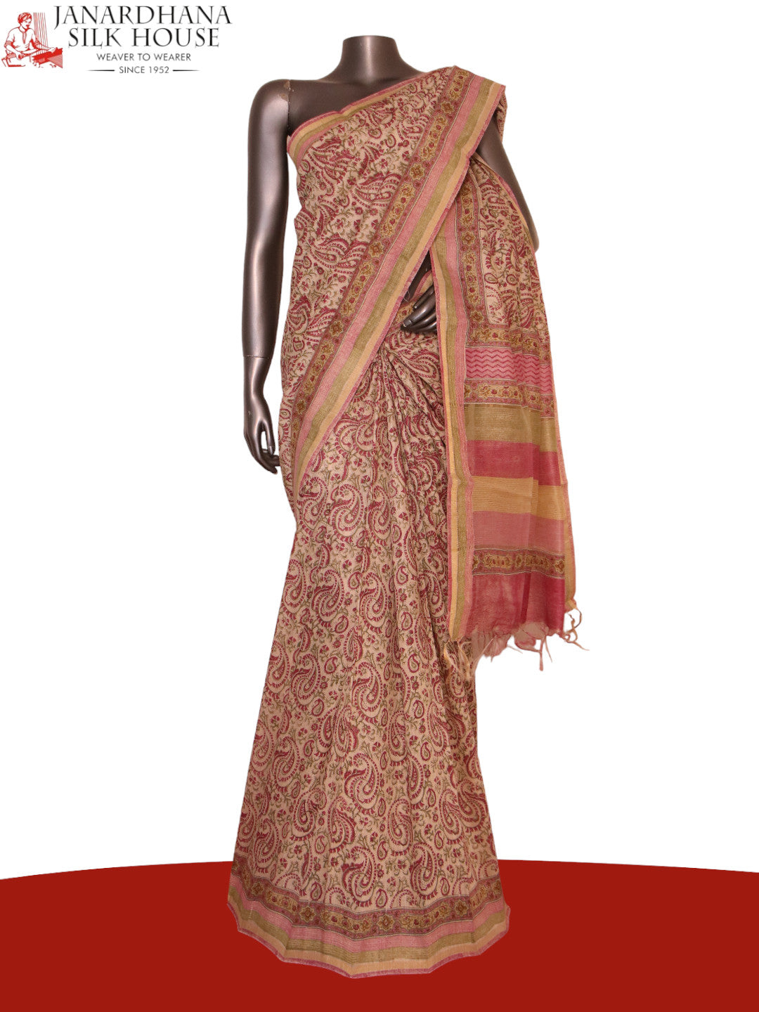 Pure Floral Paisley Tussar Silk Saree AJ205595